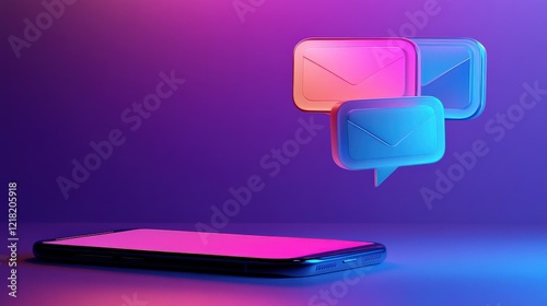 Close-up of colorful notification icons popping out of a smartphone, symbolizing viral social media engagement, with copyspace. 