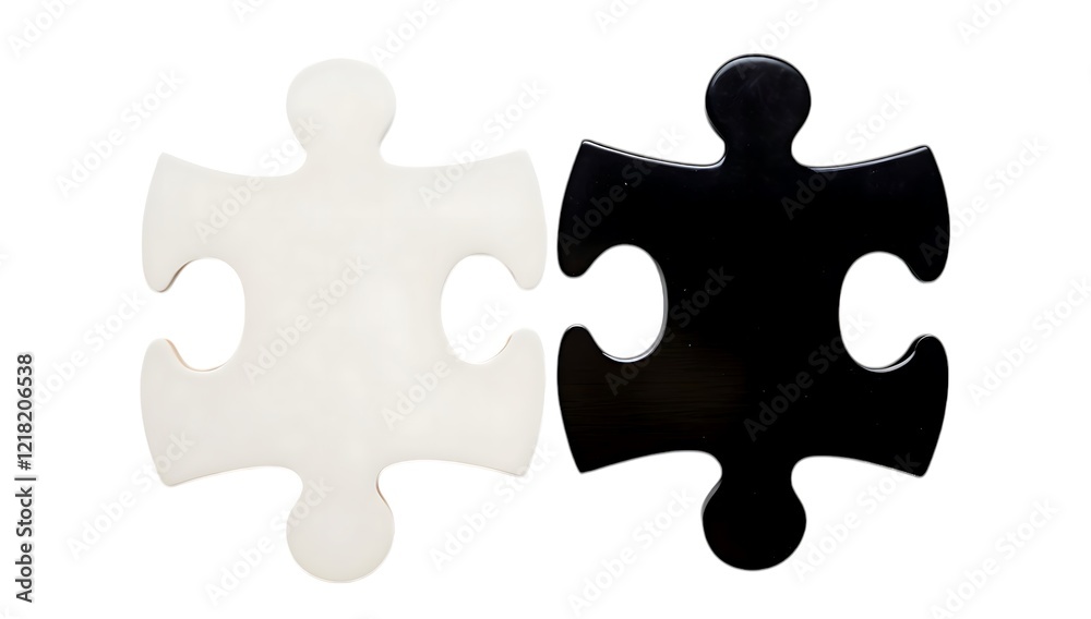 Two puzzle pieces, white and black, illustrating unity and diversity. Two puzzle pieces, white and black, illustrating unity and diversity.