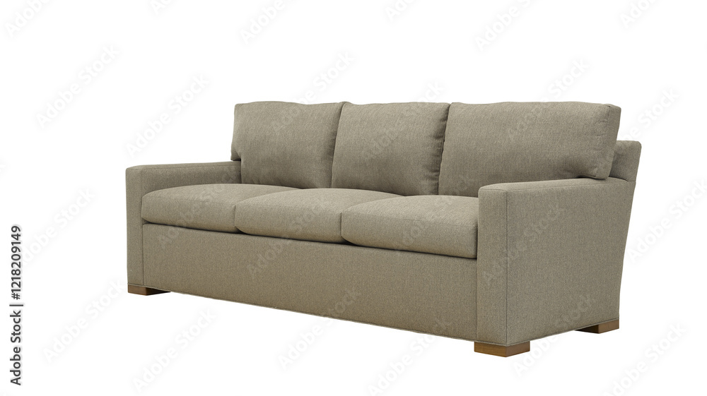 Fototapeta premium A sofa in a minimalist design with wooden legs + clipping path. The sofa is isolated on a White background.