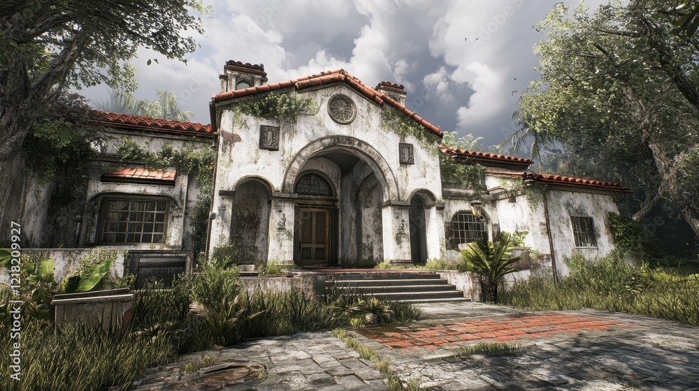 Overgrown Mediterranean Style House Abandoned In Jungle