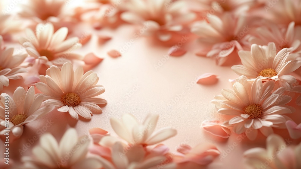 Peach Daisies and Petals Frame a Soft Background Peach Daisies and Petals Frame a Soft Background