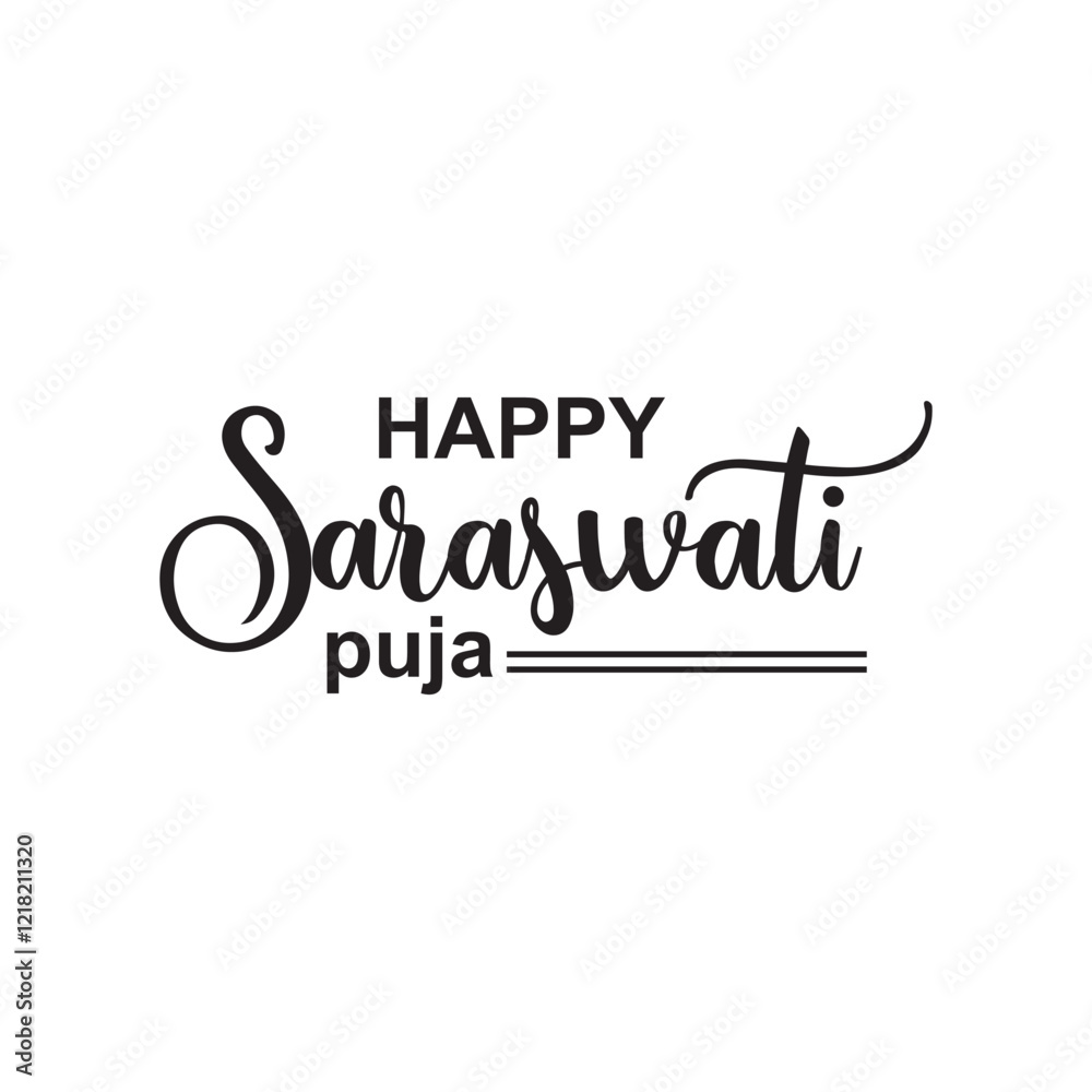 Fototapeta premium Happy Saraswati Puja handwritten ink lettering inscription. calligraphy text. vector illustration