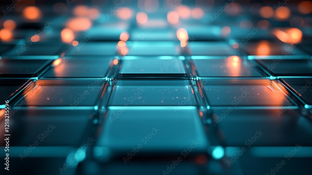 Obraz premium Abstract Teal and Orange Glass Cube Grid Pattern