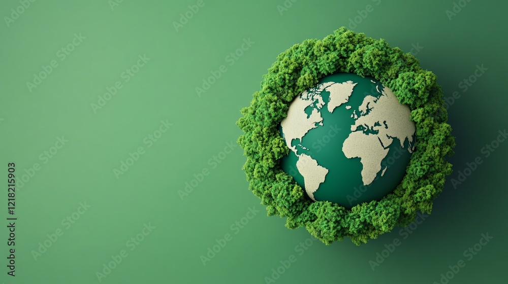 A Greener Tomorrow: A symbolic globe encircled by vibrant green foliage, a powerful visual message advocating for environmental sustainability and conservation. A Greener Tomorrow: A symbolic globe encircled by vibrant green foliage, a powerful visual message advocating for environmental sustainability and conservation.
