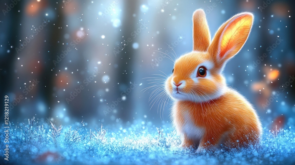 Adorable orange bunny in snowy winter forest. Adorable orange bunny in snowy winter forest.