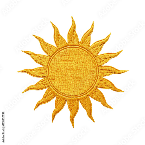 Golden Sun Embroidery Patch Design Bright Yellow Summer Sunburst Textile Art Warm Retro Craft Image 