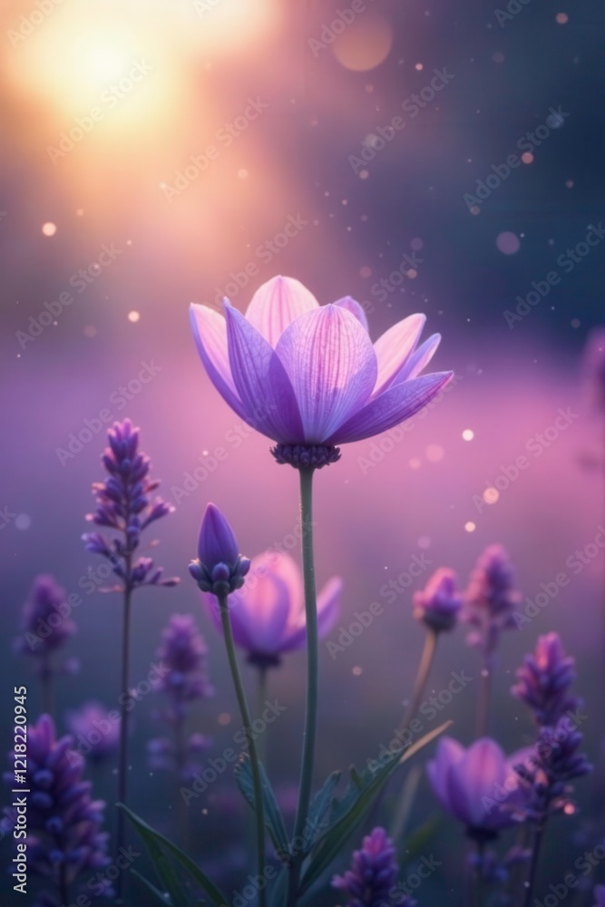 Glittering lavender mist on a mystical meadow, flower, shine Glittering lavender mist on a mystical meadow, flower, shine