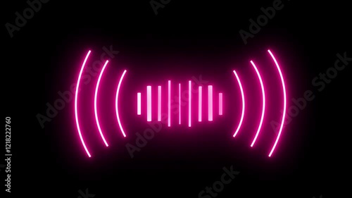 Glowing neon Sound wave icon for voice recognition in virtual assistant,speech sign.voice recording and podcast mic microphone button icon animation.Audio microphone icon animation in black background