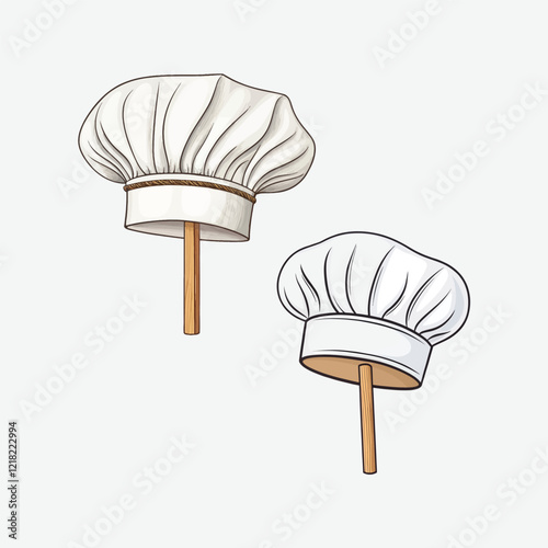 Vector Illustration of a White Chef Hat on a Stick - Culinary Icon