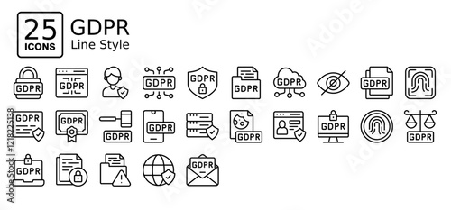 GDPR icons in outline style. Collection of Security, Protection, Technology, Icon set in Line Style. Simple vector editable stroke, easy to use	

