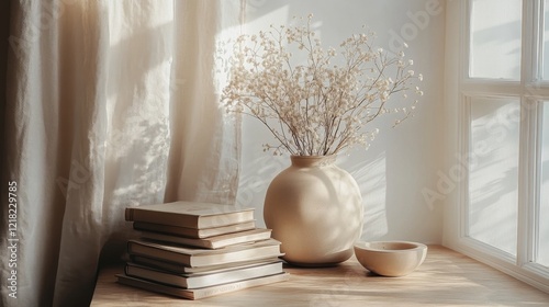 Wallpaper Mural Serene Sunlight Books, Flowers, and Tranquil Window Light Torontodigital.ca