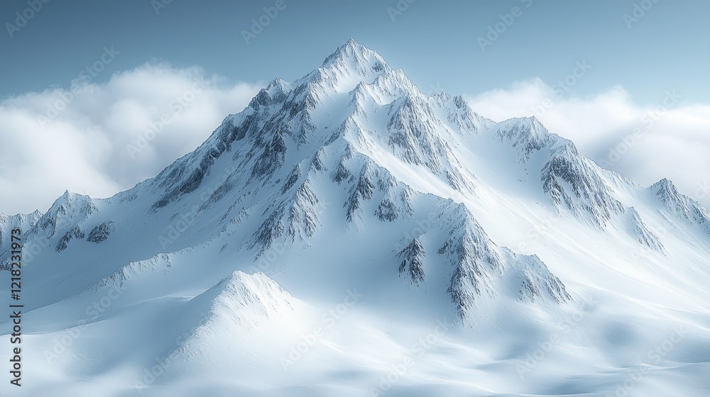 Obraz premium Majestic snow-covered mountain peak winter landscape nature photography idyllic environment aerial view serenity