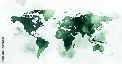 Fototapeta Naklejka Na Ścianę i Meble -  World map with green color on a white background