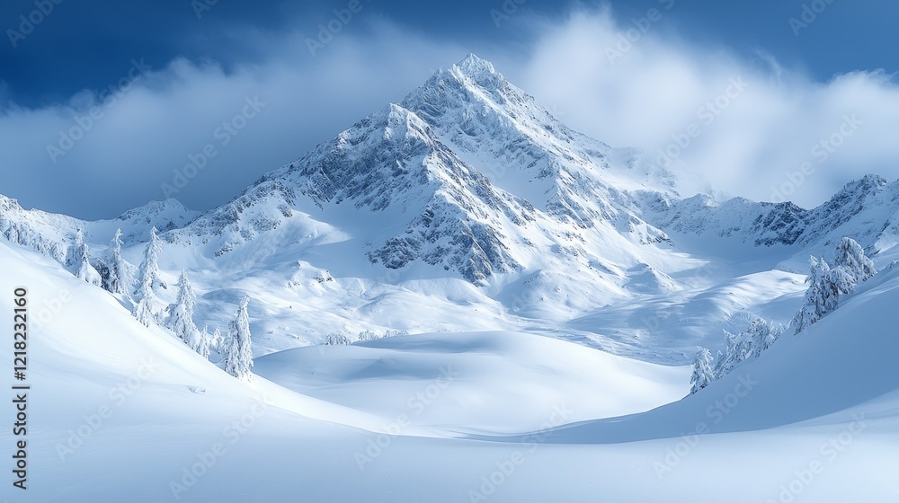 Obraz premium Winter wonderland majestic snow-capped mountain range nature landscape crisp blue sky serene environment
