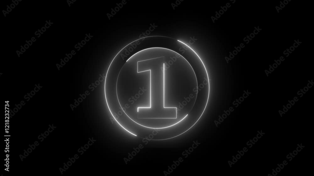 A circle with a neon icon on a black background and the text 1 in the middle of it. A circle with a neon icon on a black background and the text 1 in the middle of it.