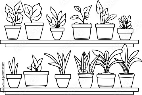 plant pot shelves drawing outline