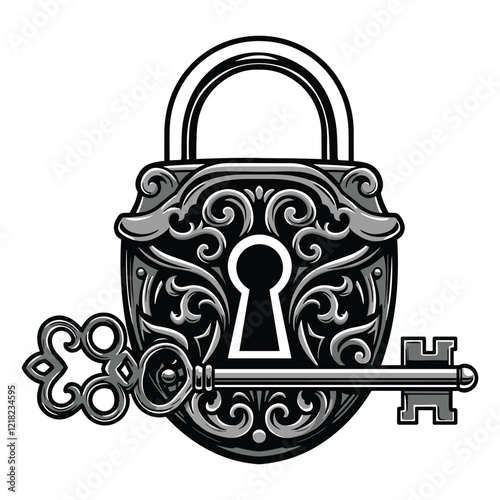 A Padlock with key, love, gift of vector illustration