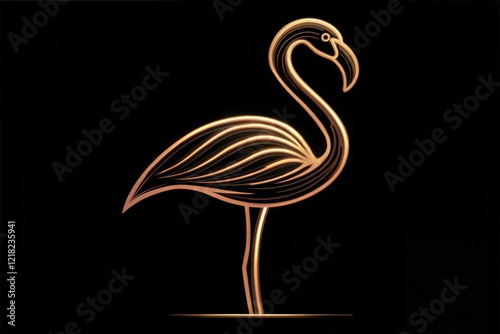 Single continuous line drawing of beautiful flamingo for national zoo logo. Flamingo bird mascot concept for conservation park. Dynamic one line draw design vector graphic illustration photo