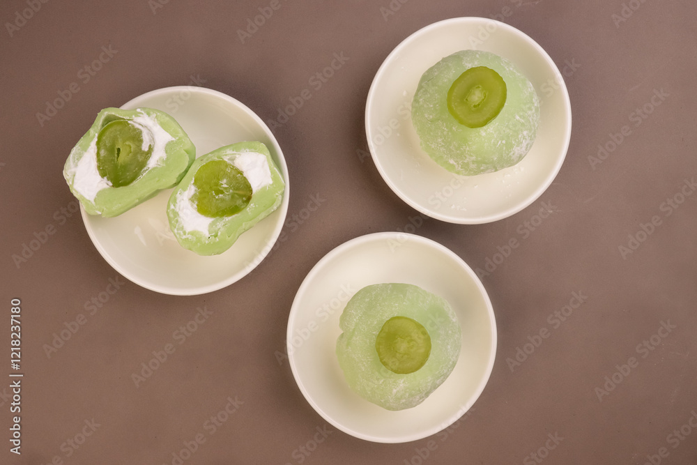 Green Shine Muscat Mochi, Japanese Dessert. Green Shine Muscat Mochi, Japanese Dessert.