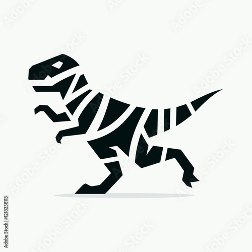 Black silhouette of a running Tyrannosaurus Rex dinosaur with geometric pattern.