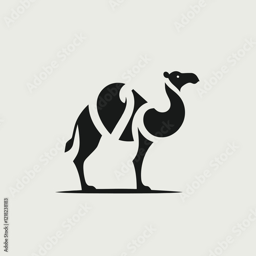 Simple black silhouette of a camel on a white background.