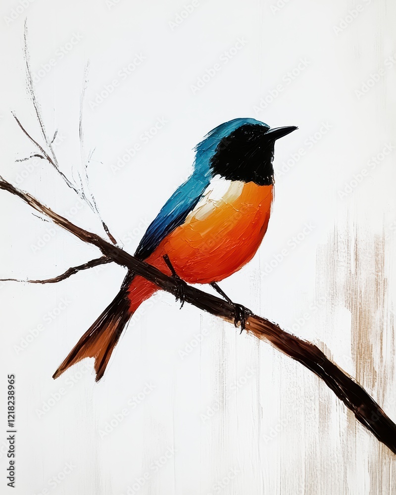 Bird on branch art painting, wall art, design, realistic, textured painting Bird on branch art painting, wall art, design, realistic, textured painting
