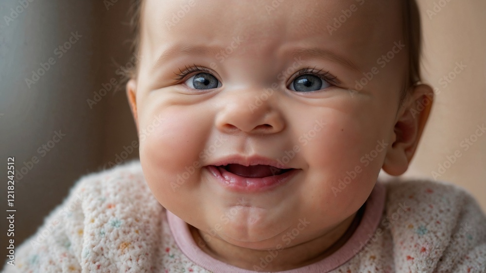 Smiling Baby, Blue Eyes, Cute Expression, Infant, Close-Up Portrait Smiling Baby, Blue Eyes, Cute Expression, Infant, Close-Up Portrait