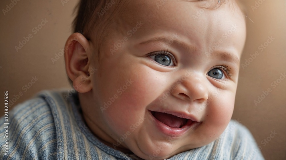 Smiling Baby, Blue Eyes, Cute Expression, Infant, Close-Up Portrait Smiling Baby, Blue Eyes, Cute Expression, Infant, Close-Up Portrait