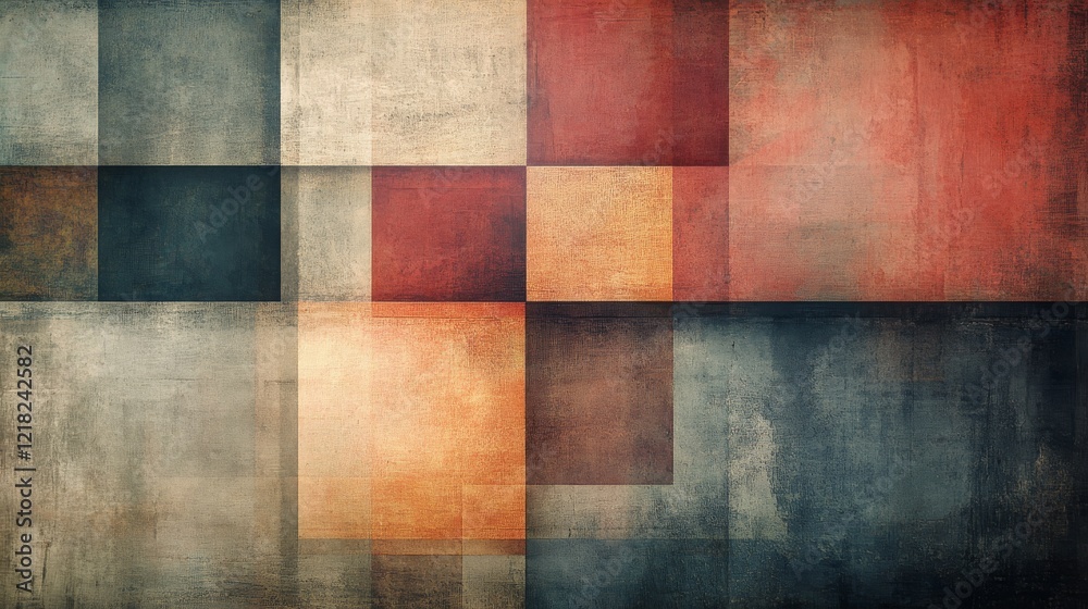 Fototapeta premium Abstract Geometric Art with Earthy Tones and Textured Squares
