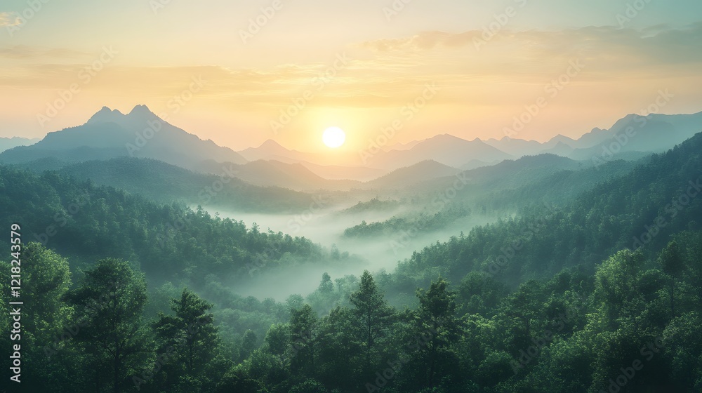 Obraz premium sunrise over the foggy mountains