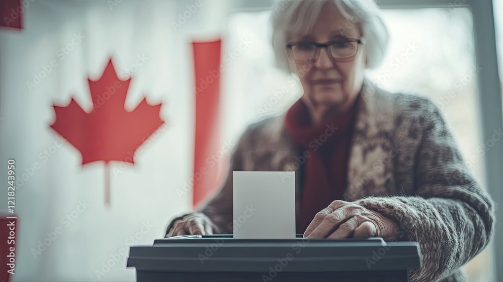 Voting in Canadian Election With National Flag Backdrop Generative AI