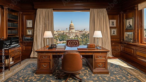 Luxurious office space with a view of the capitol building exudes power