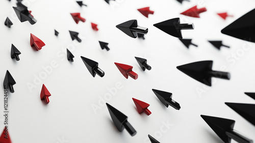 to many 3d arrows directed down, 3d icons, graohic design, simple white background photo