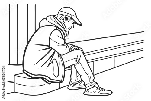 Homelessness Awareness. Vector Illustration of a Homeless Person