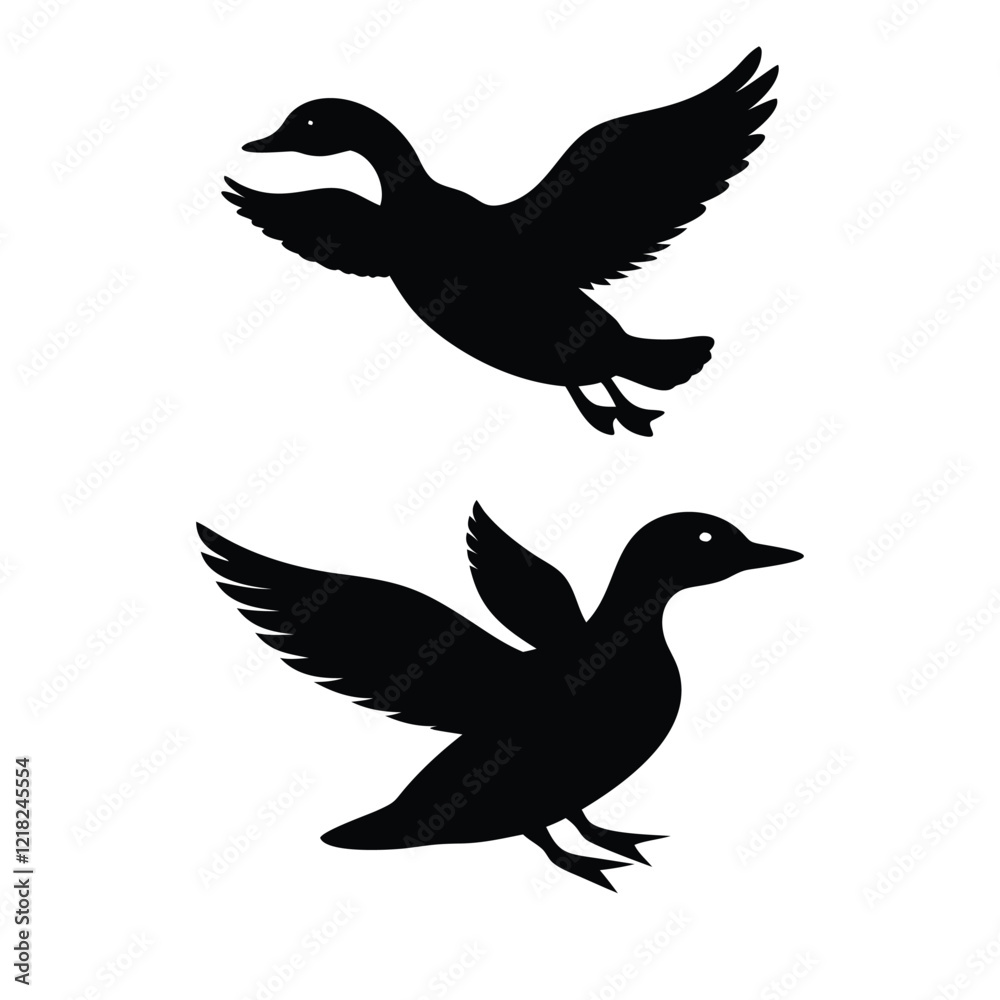 Obraz premium Silhouette of Mandarin Duck - Black Bird with Outstretched Wings