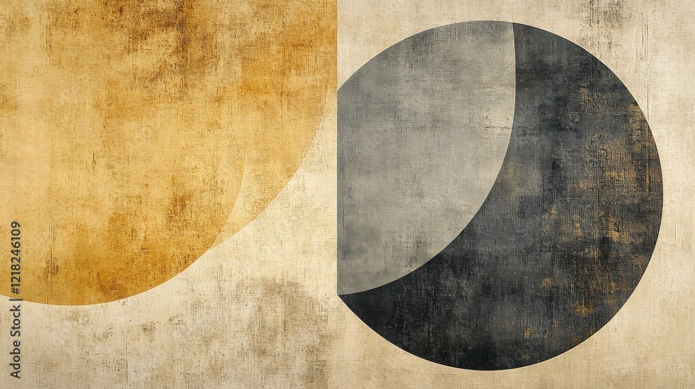 Abstract Composition with Golden and Gray Circles