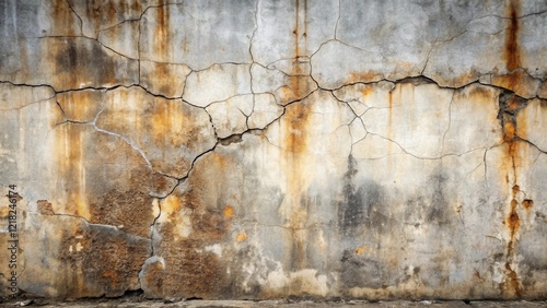 Distressed Weathered Wall Texture  A High-Resolution Image Showing Extensive Cracking and Rust Stains
