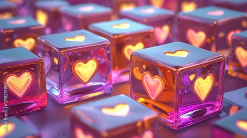 Heart-Inspired 3D Cubes: Glowing Symbols of Love in a Stunning Geometric Display , A Captivating Blend of Romance and Modern Design Featuring Vibrant Colors and Artistic Elegance ,


 photo