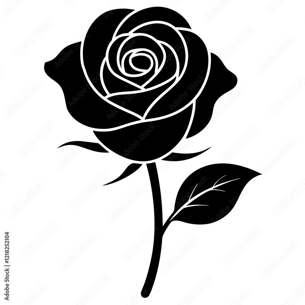 Silhouette of a delicate rose with soft curves