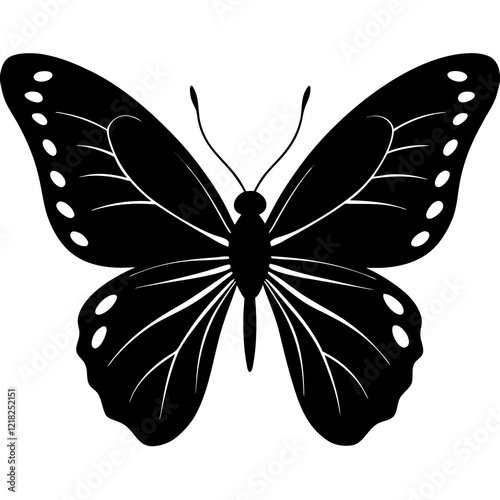 Silhouette of a  butterfly with delicate wings spread wide