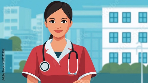 Illustration of a District Nurse in a Medical Setting