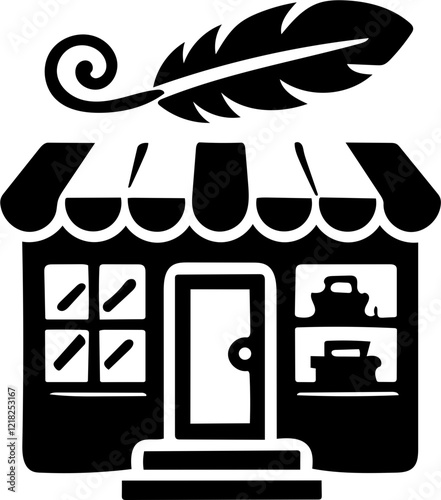 Vector Illustration of a Small Shop with a Decorative Feather