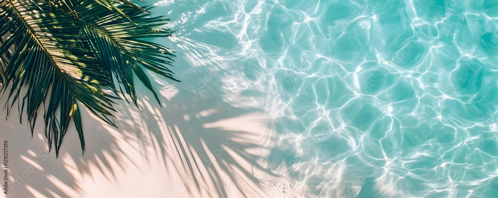 Palm shadow on beach, pool water Palm shadow on beach, pool water
