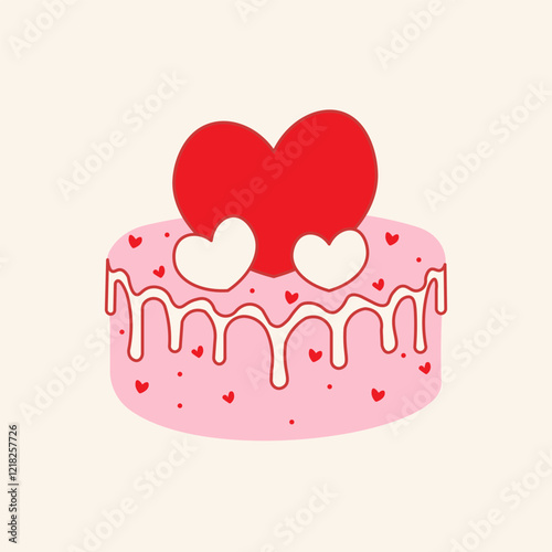 Vintage Heart Cake, cute illustration, perfect for Valentine's Day, wedding invitations and birthday cards.