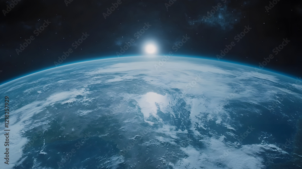 Fototapeta premium 28. A distorted yet harmonious depiction of Earth with swirling patterns of light and dark, symbolizing global balance and transformation 