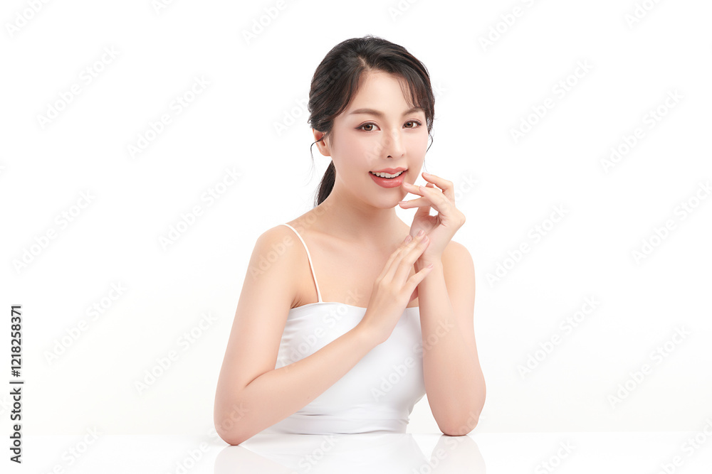 Beautiful young asian woman with clean fresh skin on white background, Face care, Facial treatment, Cosmetology, beauty and spa, Asian women portrait. Beautiful young asian woman with clean fresh skin on white background, Face care, Facial treatment, Cosmetology, beauty and spa, Asian women portrait.