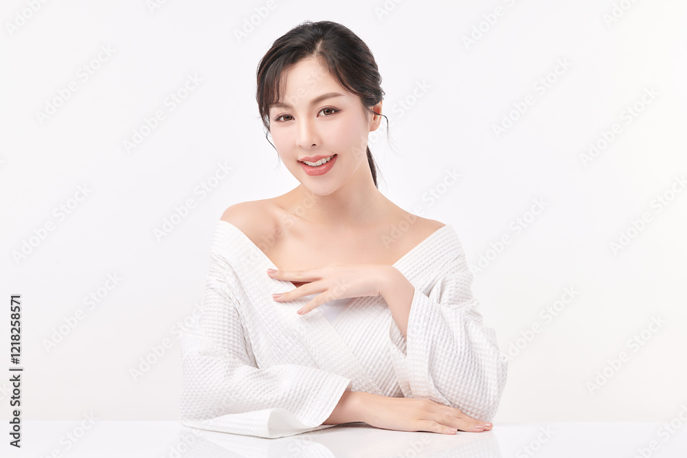 Beautiful young asian woman with clean fresh skin on white background, Face care, Facial treatment, Cosmetology, beauty and spa, Asian women portrait.