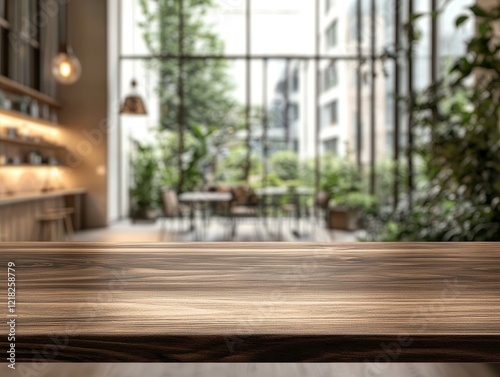 Wallpaper Mural Empty wooden table against blurred modern cafe background. Torontodigital.ca