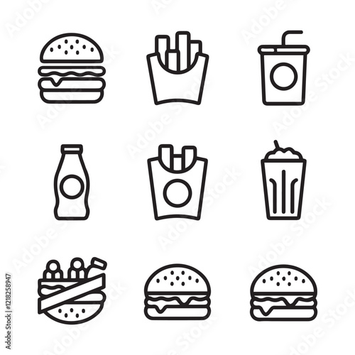 Set of fast food icons line art illustration4