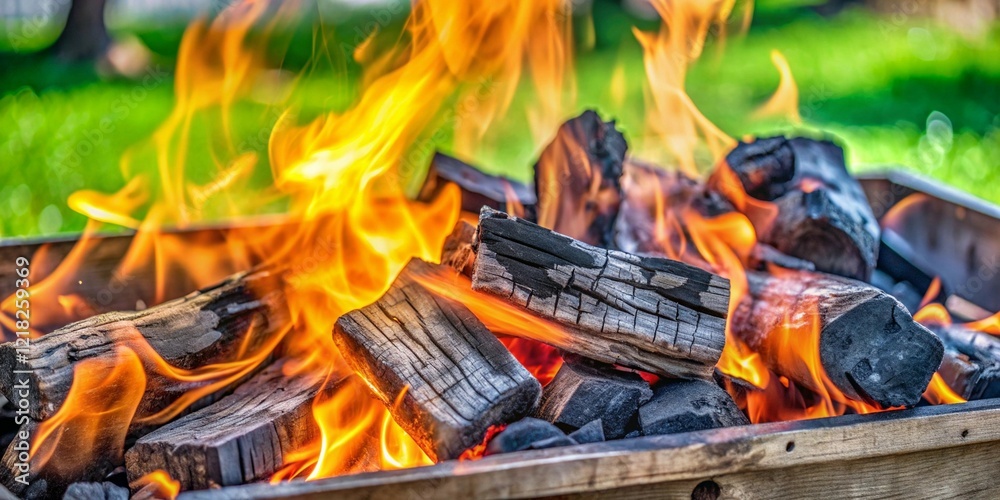 Close-Up of a Vibrant Campfire with Burning Logs and Glowing Flames in Warm Tones Close-Up of a Vibrant Campfire with Burning Logs and Glowing Flames in Warm Tones